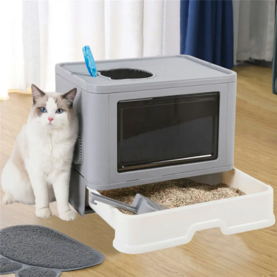 Litiere pour chat nina tiroir coulissant dans salon